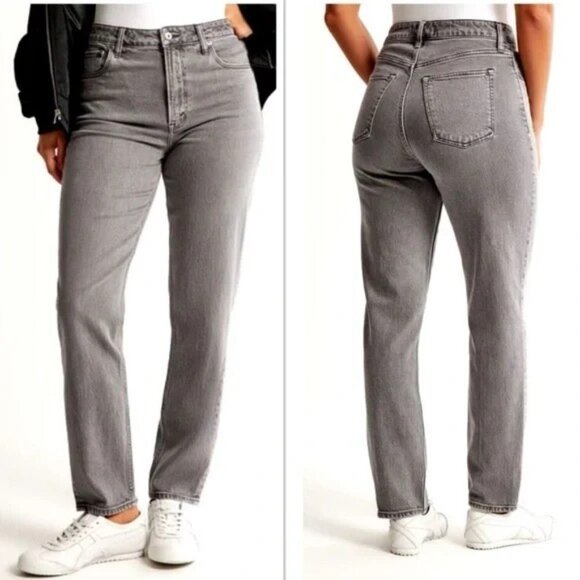 ABERCROMBIE & FITCH Curve Love High-Rise Mom Jean Gray Wash - Size 27 - Picture 1 of 9